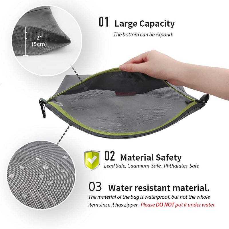 pack all Water-resistant Material Zipper Pouch, Mesh Zipper Bags for Storage, Travel, Office (Gray, Large) - Image 3